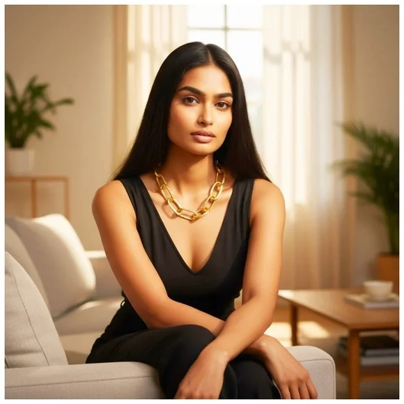 Women’s Elegant Gold Link ‘Chunky’ Necklace. 39” - Picture 9 of 12